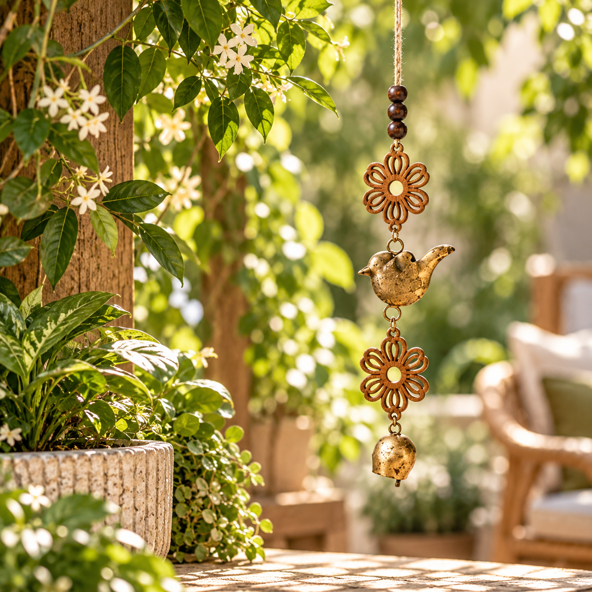 Rustic Bird & Daisy Windchime